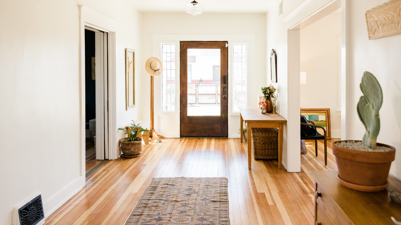 Bright residential interior with living and dining areas